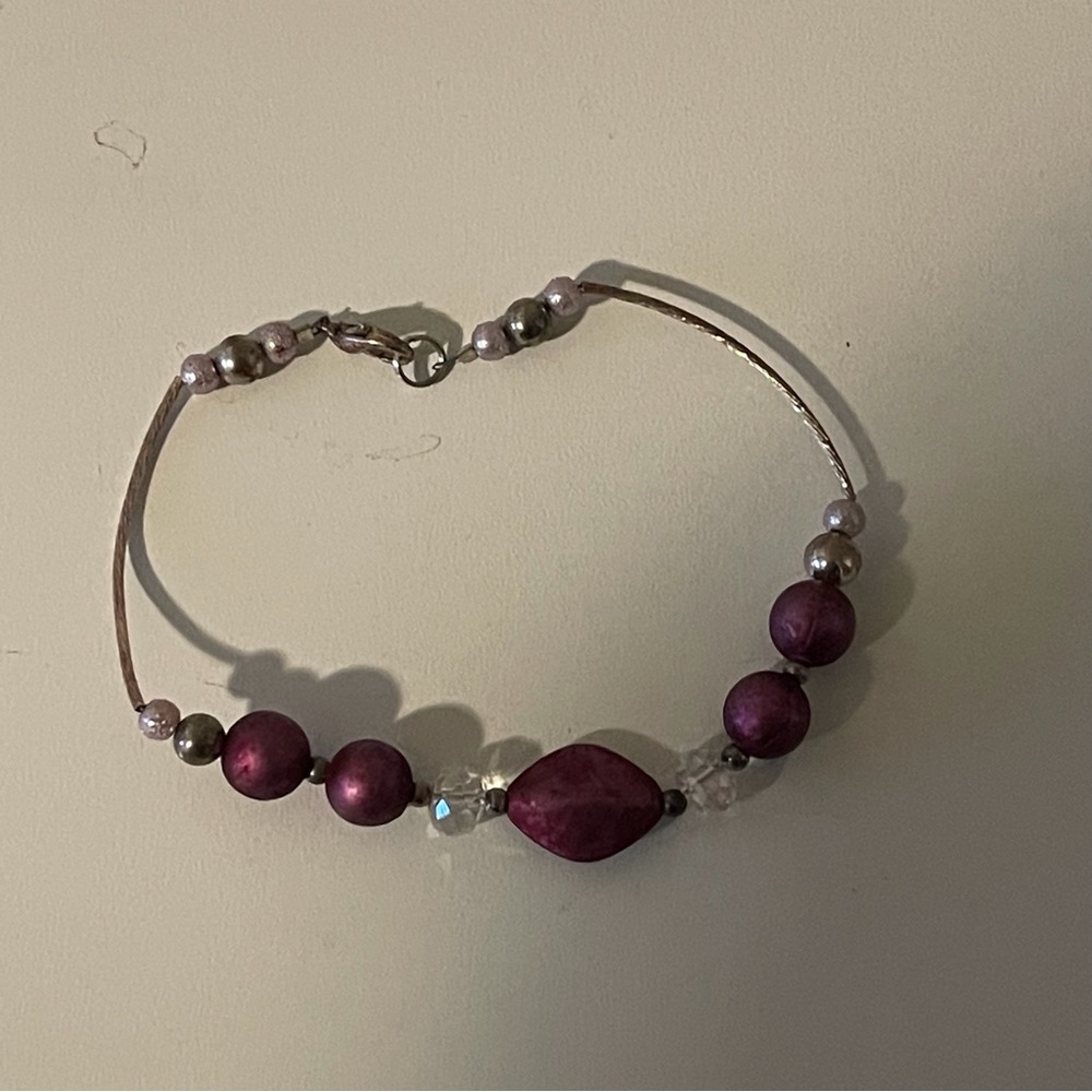 Womens Silver & Plum Fashion Bead Jewelry Bracelet